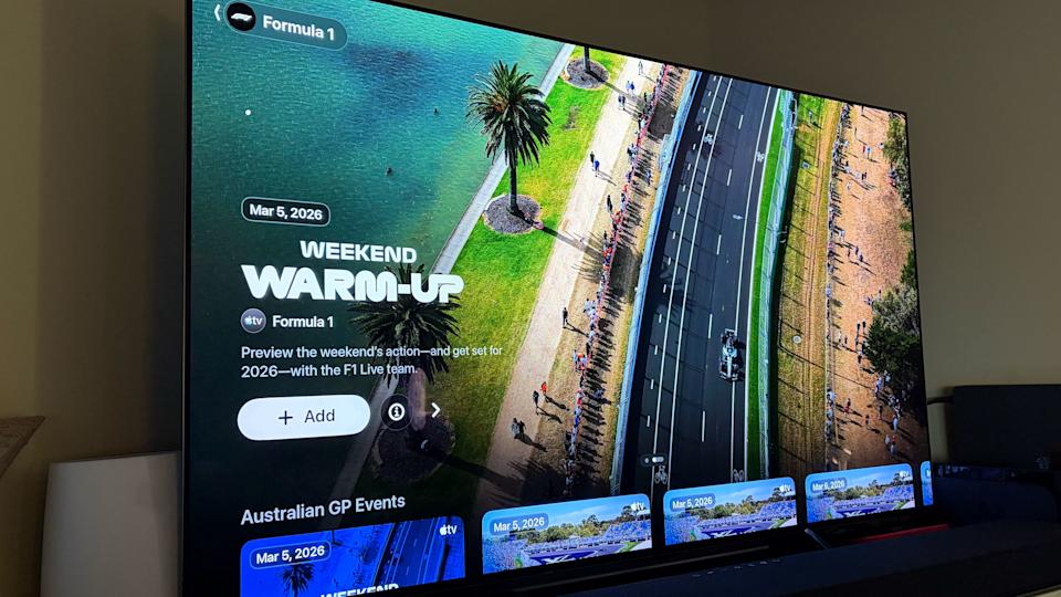 صورة تظهر الصفحة الرئيسية لقناة الفورمولا 1 على Apple TV اعتبارًا من فبراير 2026