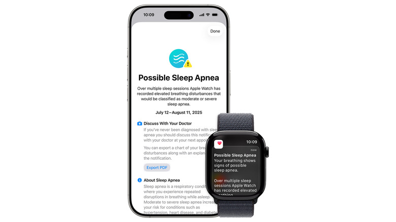 جهاز iPhone وApple Watch، يعرضان قراءة التنبيه، 