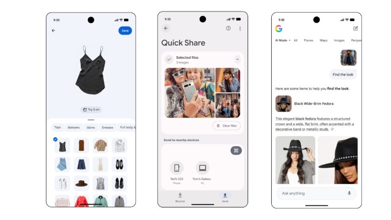 ثلاث لقطات شاشة لخزانة ملابس صور Google