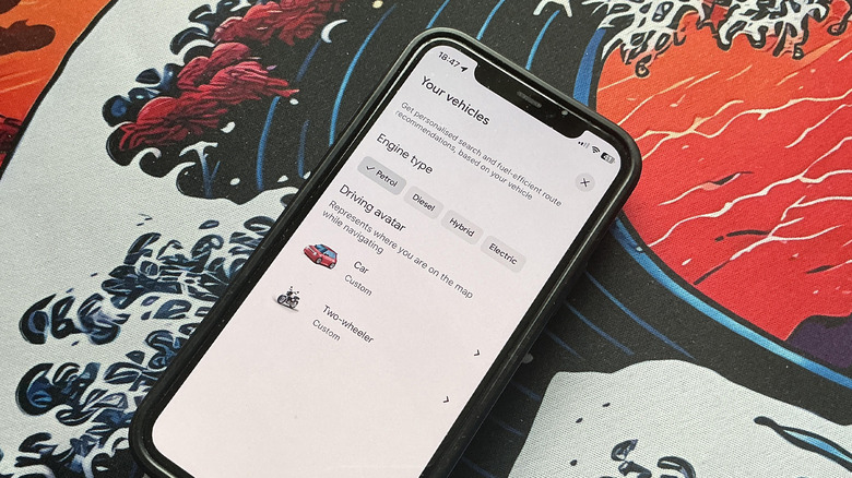 إعدادات نوع محرك السيارة في خرائط Google على iPhone 12 Pro